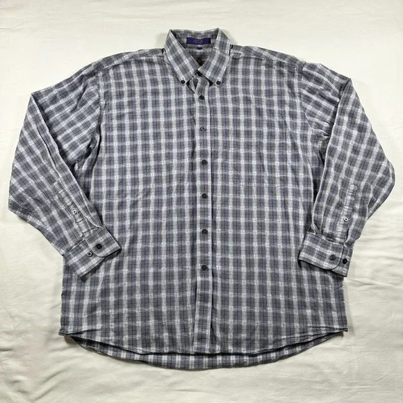 Alan Flusser Shirt Mens XL Casual Pocket Button Down Plaid Long Sleeve Blue‎ - Picture 2 of 7